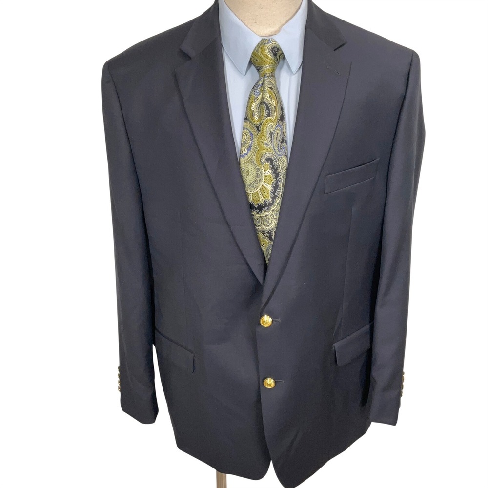 Lauren Ralph Lauren Blazer Mens 46L Navy Gold Crest Button Preppy Wool Jacket